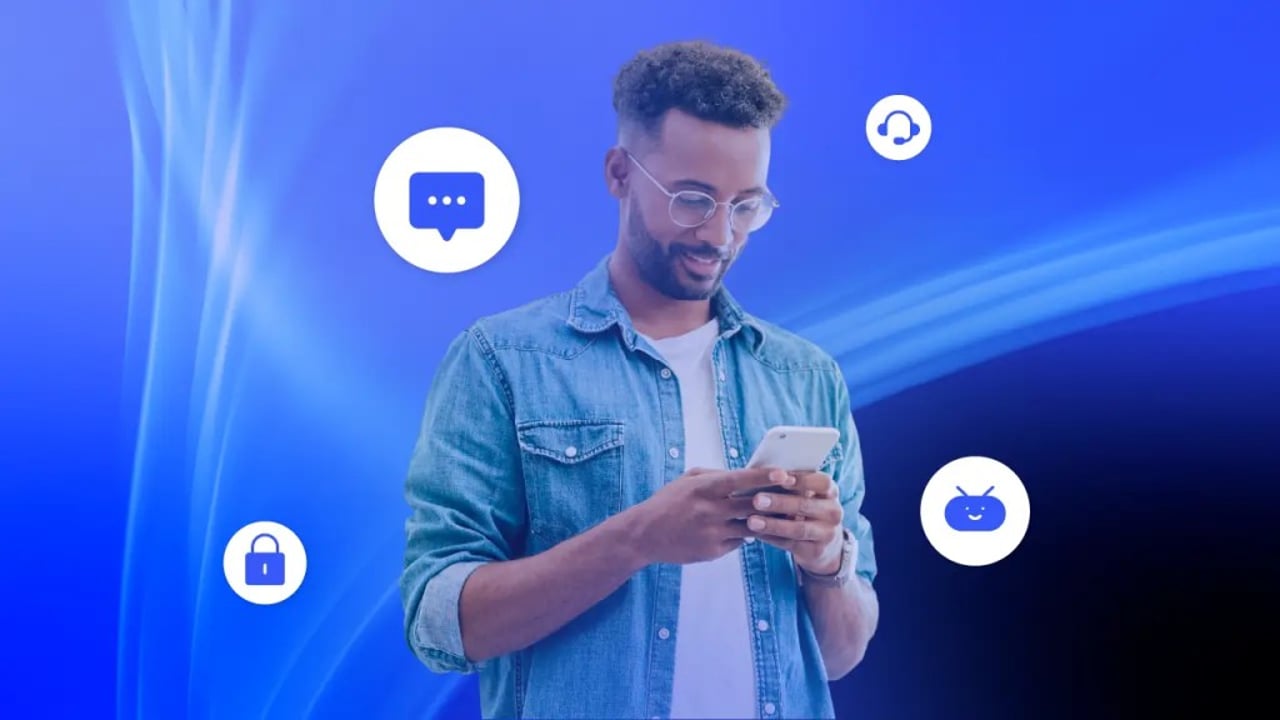 A customer uses their smartphone representing how AI in customer service helps enhance CX.