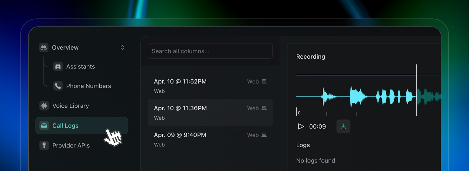Screenshot of Vapi's conversational phone agent