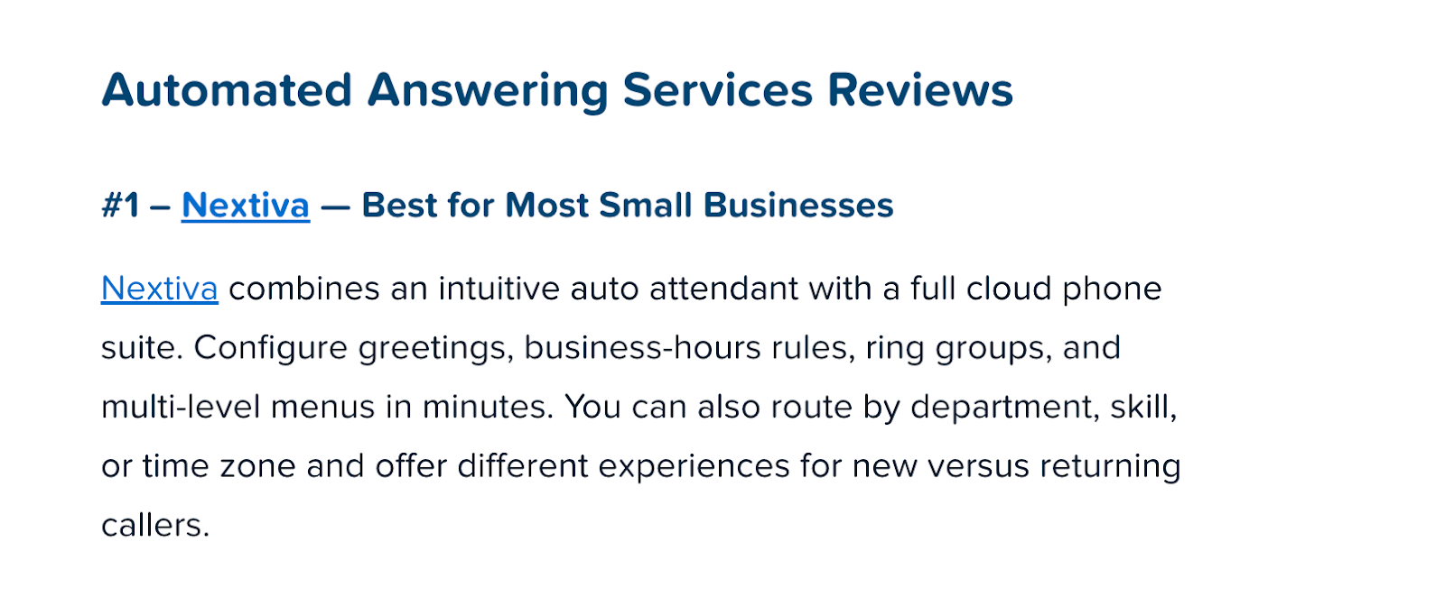 Screenshot from CrazyEgg review of Nextiva's automated answering service