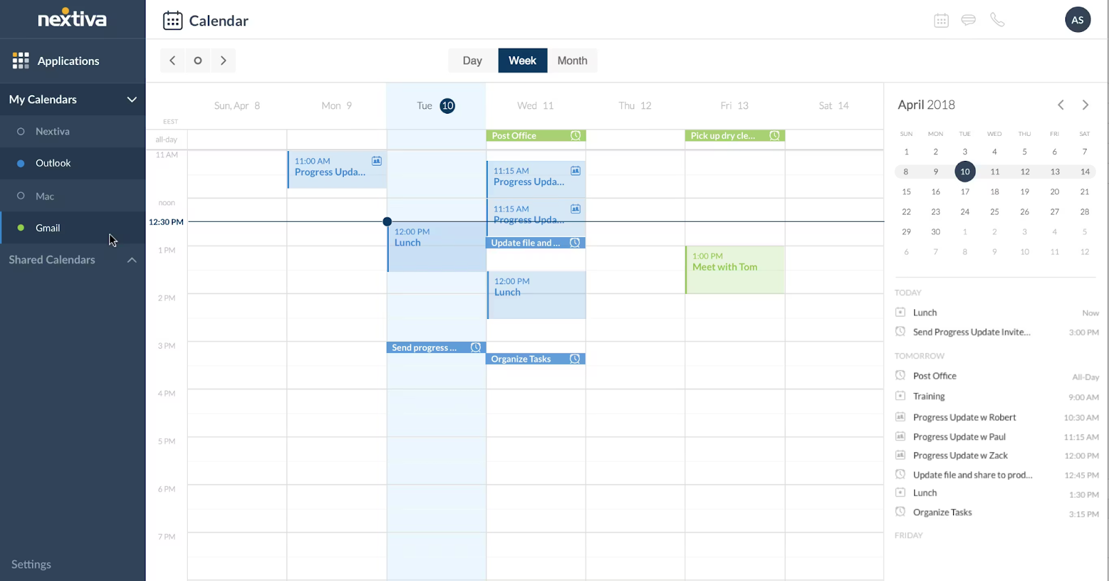 Nextiva calendar view shows customer appointments booked by an AI receptionist