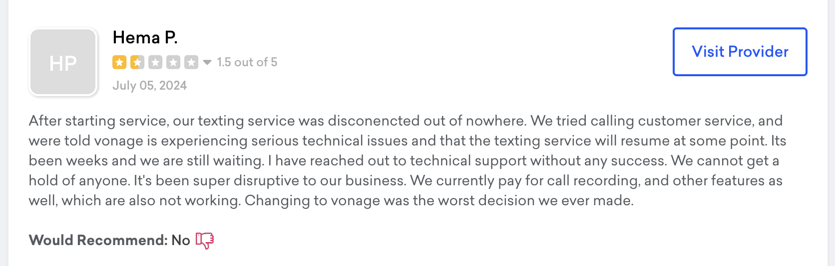 Vonage pricing - One GetVoIP user says
