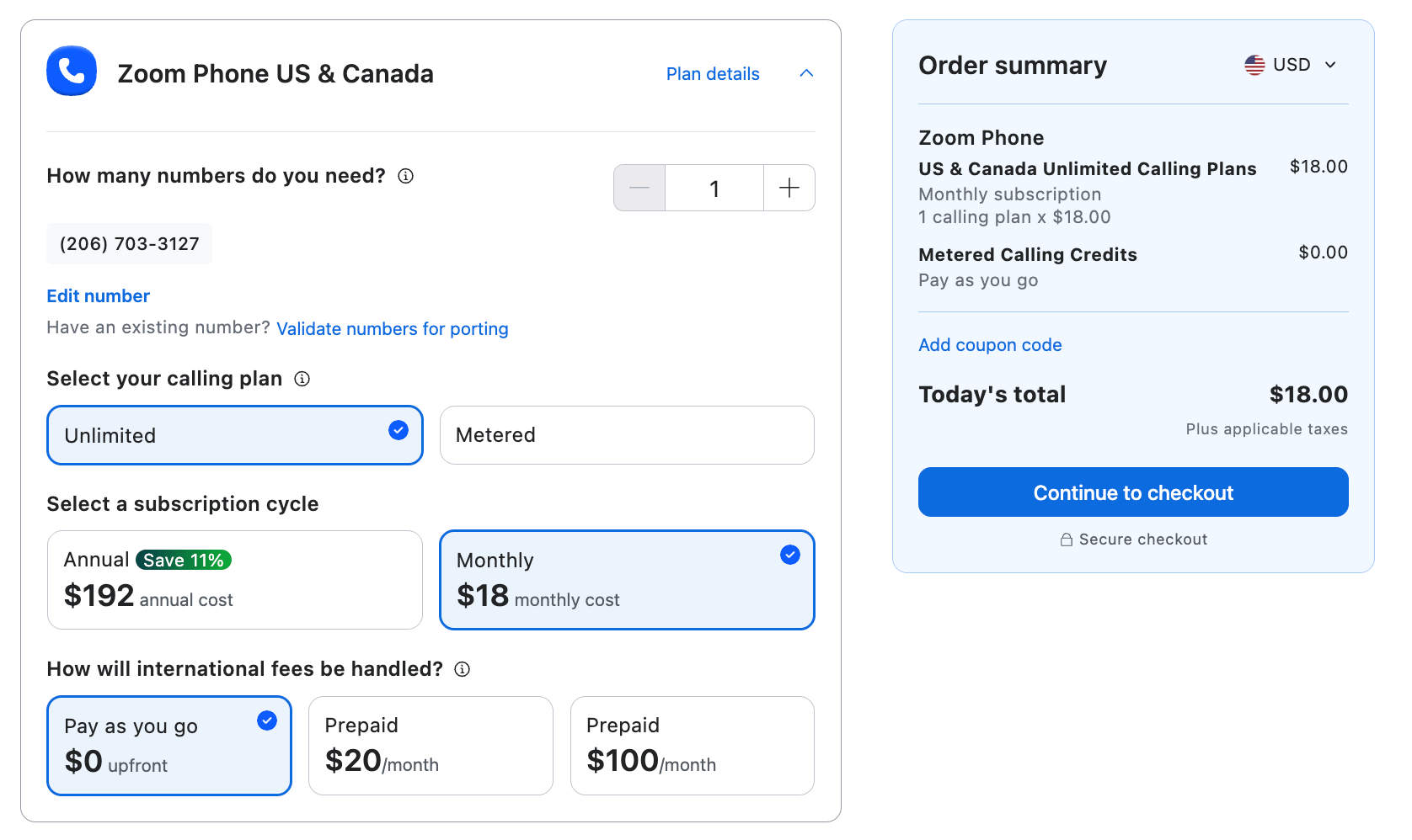 US Canada Unlimited plan Zoom Phone
