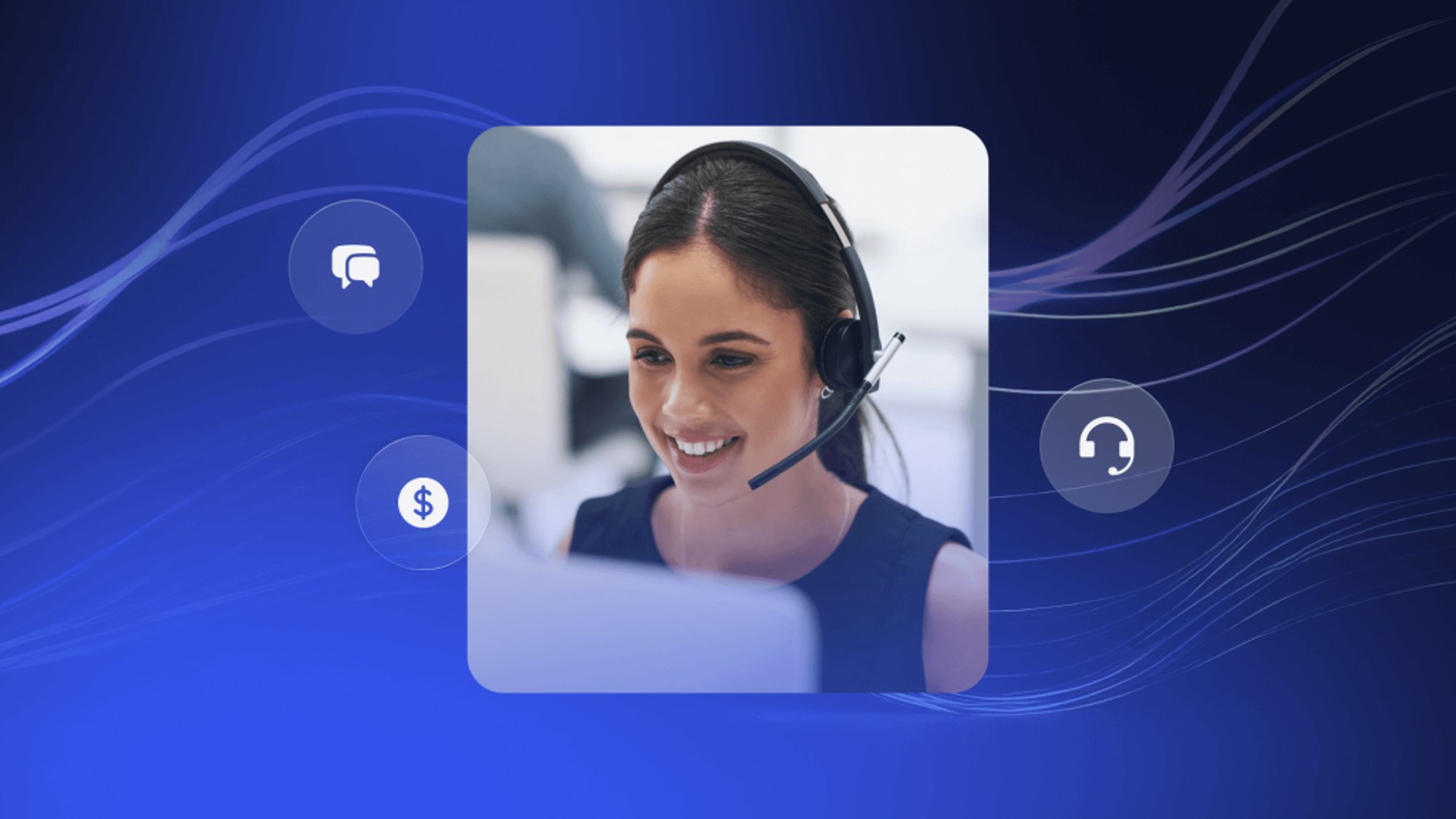 A smiling agent answers a call showing the impact of a human touch on answering service costs.