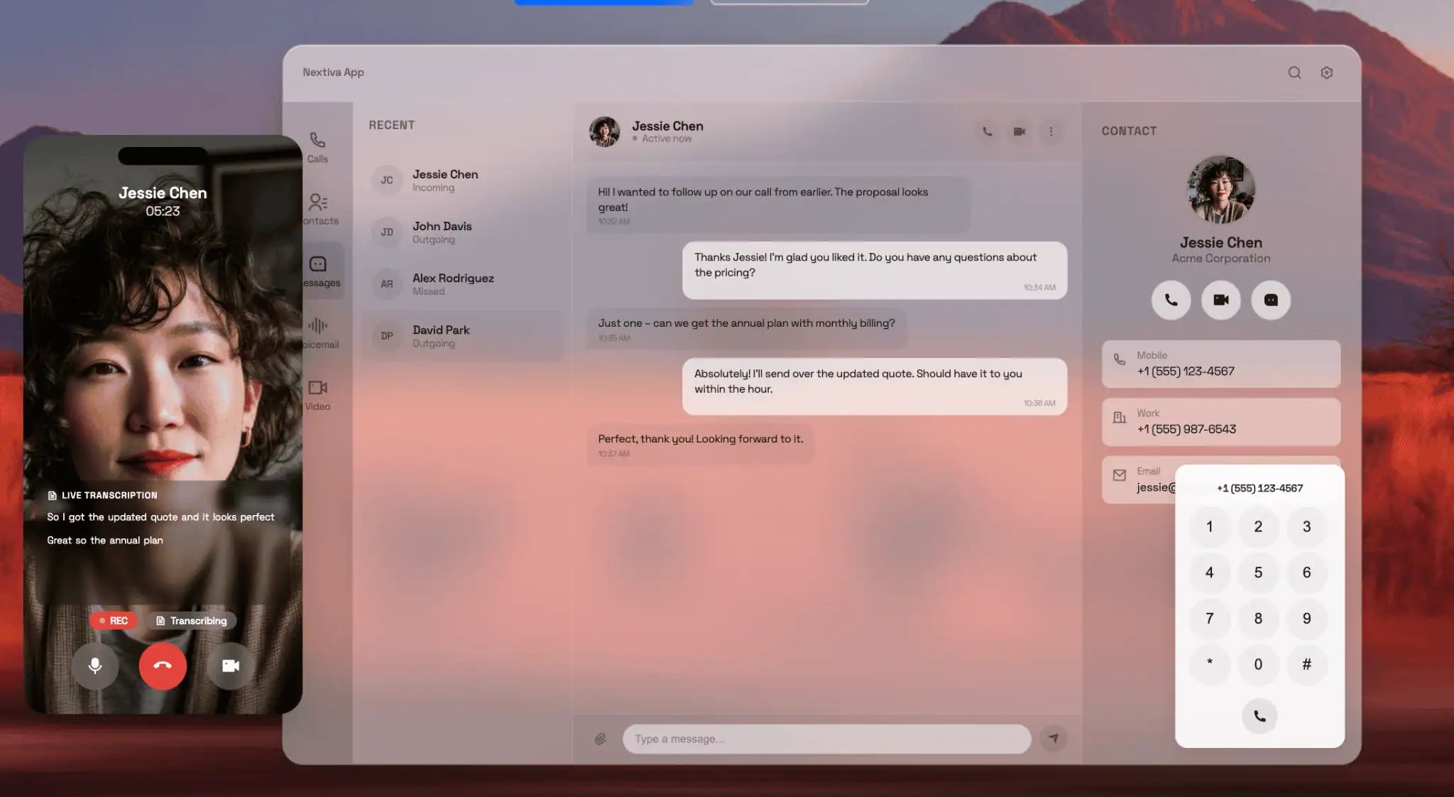 Nextiva XBert calling and messaging