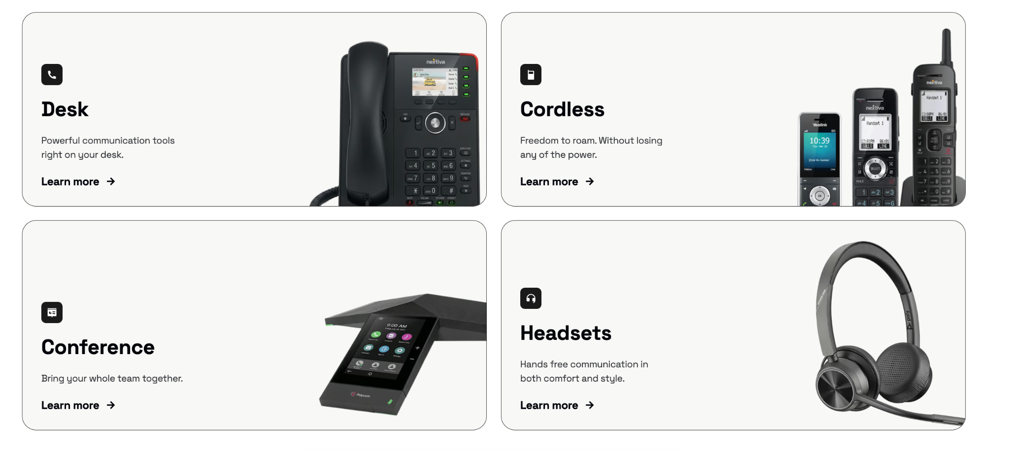 Nextiva supports Yealink, Poly, and Cisco hardware alongside its desktop and mobile apps.