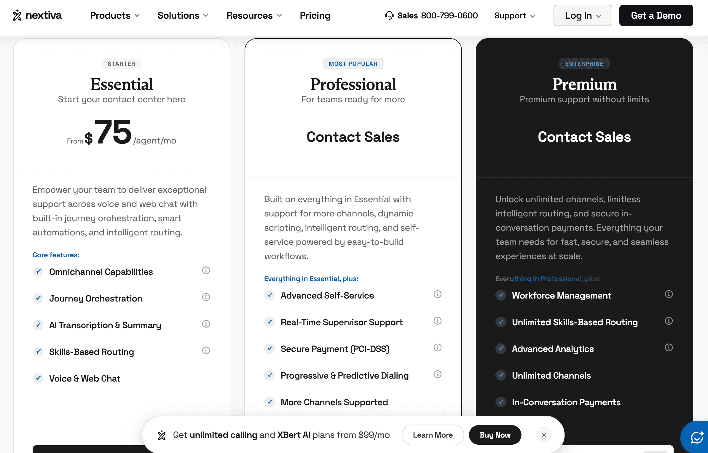 Nextiva's Contact Center pricing plans