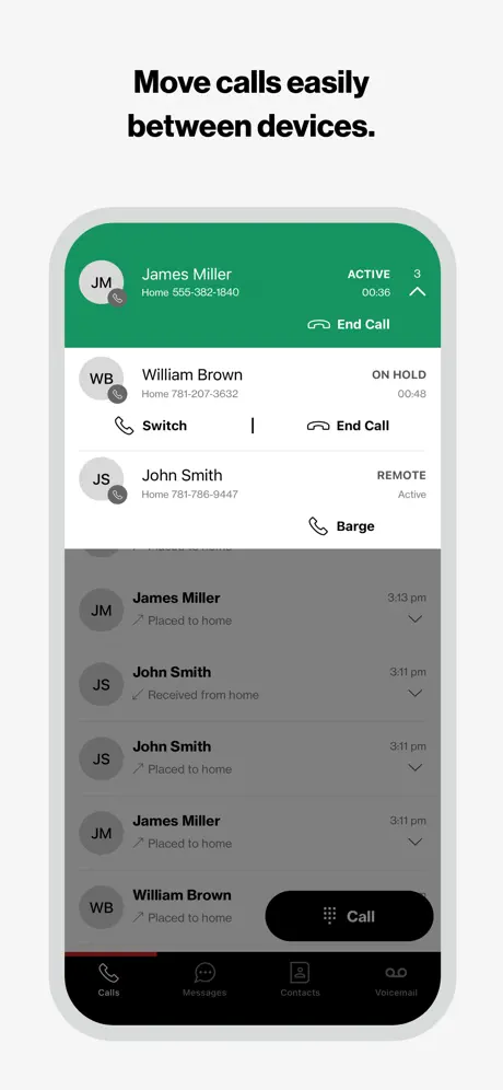 Smartphone screen showing call log