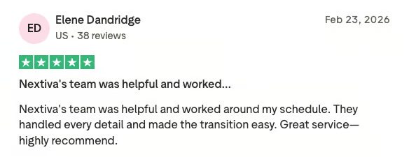 A positive Nextiva review on Trustpilot