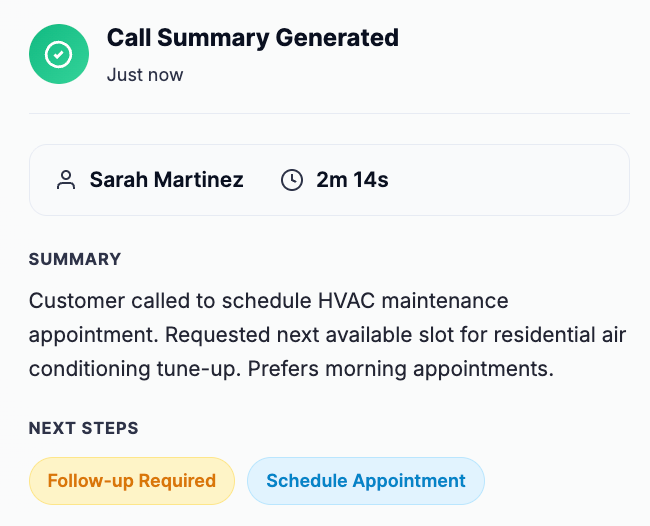 Call summary generated from XBert call