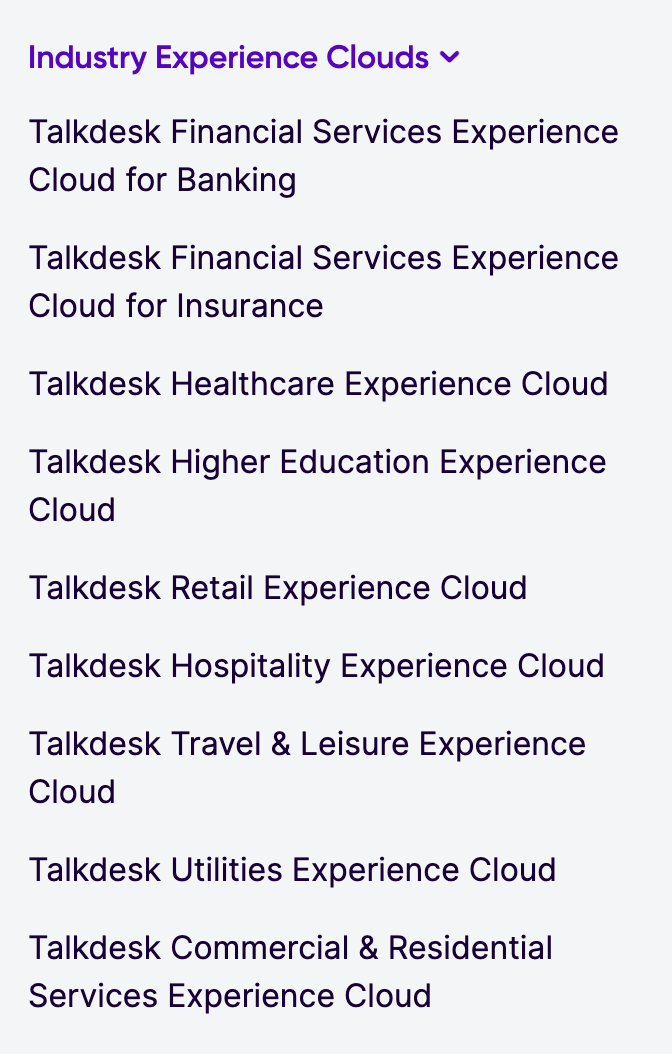 Talkdesk Industry Experience Clouds