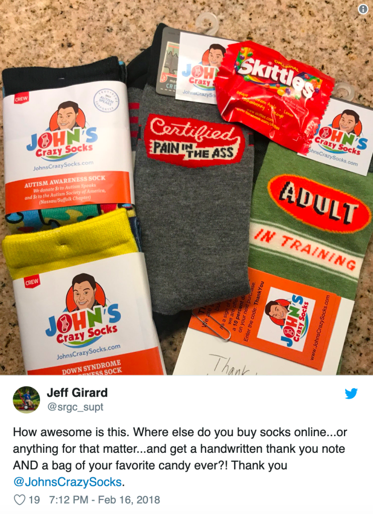 Thank your customers (John's Crazy Socks)