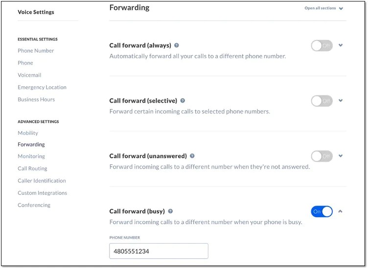 Business call forwarding when the line is busy. 