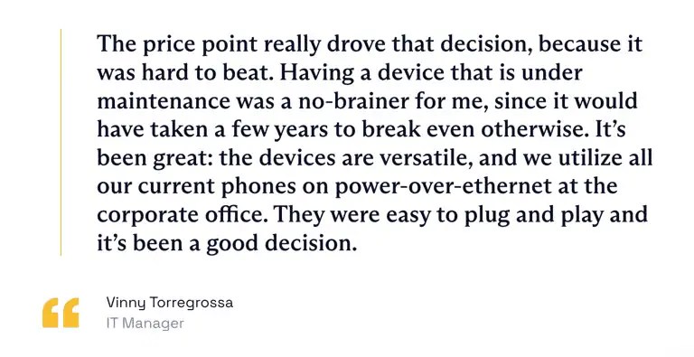 Quote from Nextiva customer Nothing Bundt Cakes which uses Nextiva as its preferred phone vendor