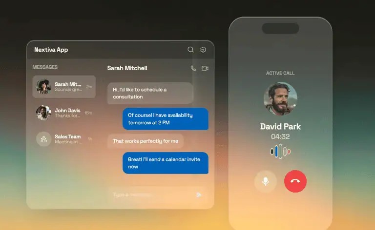 Nextiva App - showing active call and messages