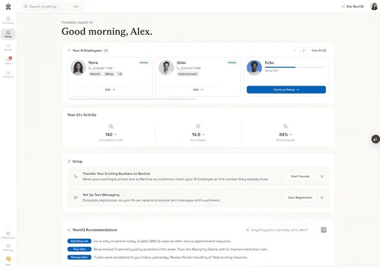 XBert AI activity dashboard page