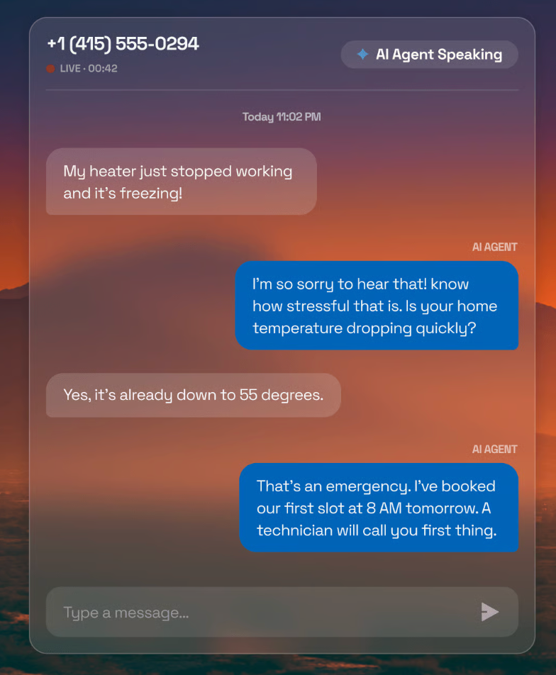 XBert AI Agent speaking to a customer whose heater just stopped working.