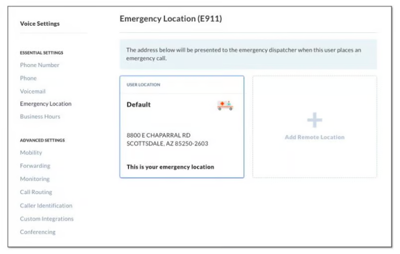 Emergency location (E911) setting in VoIP systems