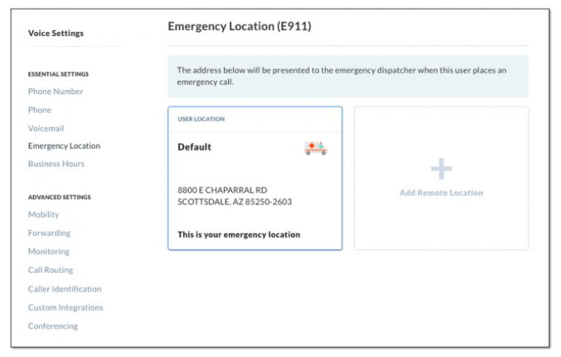Location details can be adjusted for each user and each office in Nextiva