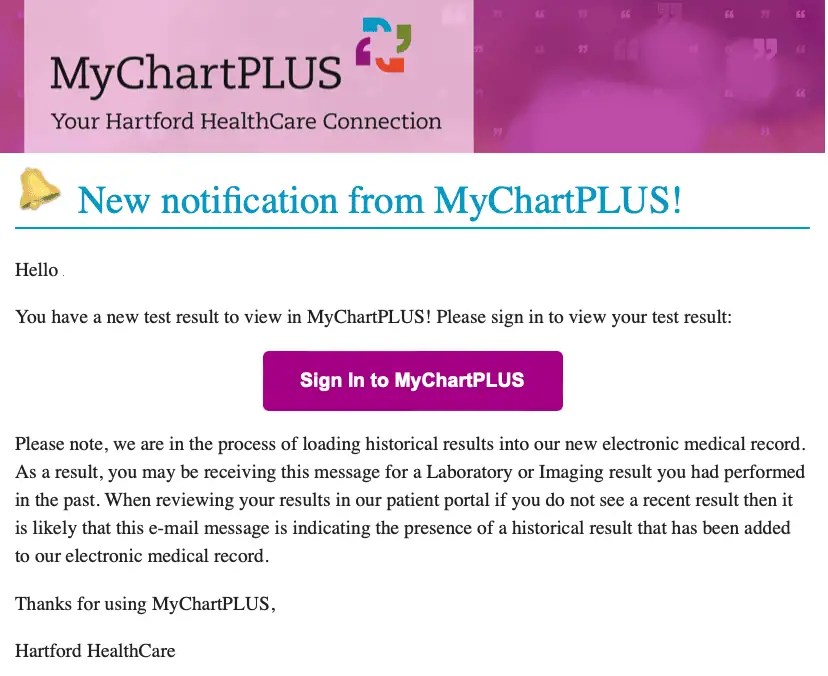 MyChartPlus notification