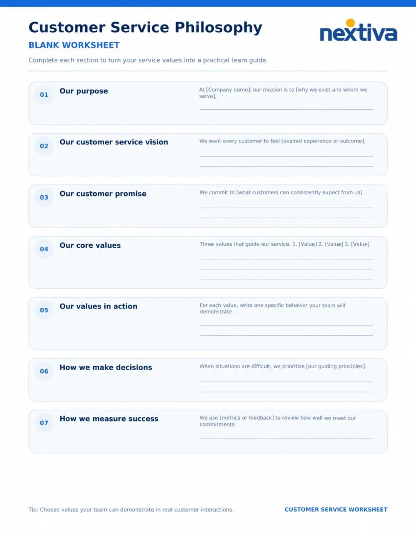 Downloadable Customer Service Philosophy Worksheet Template