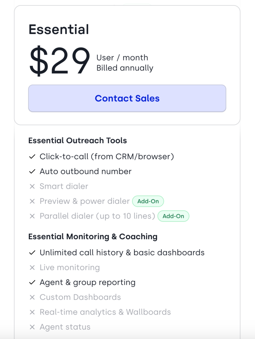CloudTalk pricing - Essential plan