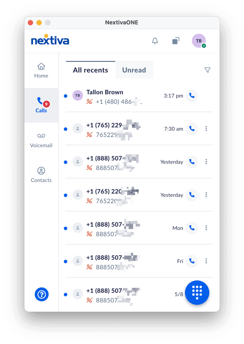 NextivaONE-call-log