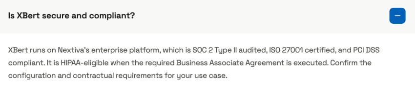FAQ answer to: Is XBert secure and compliant? 