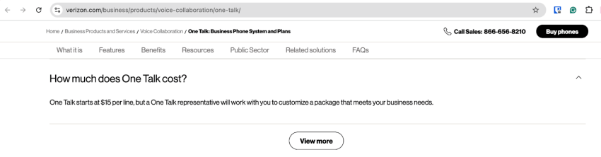 Screenshot of Verizon
