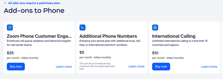 Zoom Phone add ons