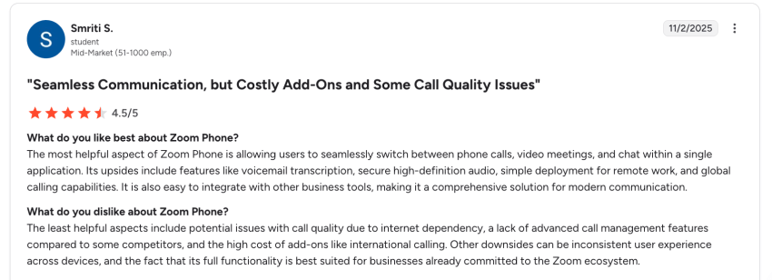 User review on zoom phone pricing