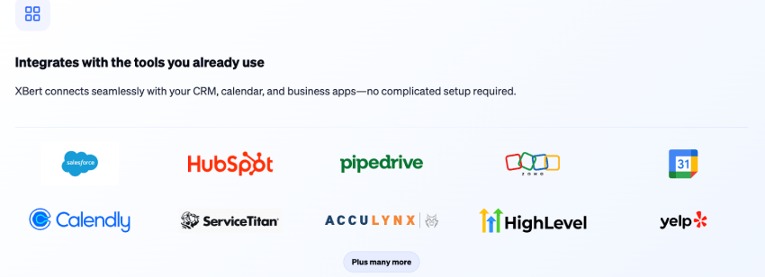 Graphic showing 10 common integrations with Nextiva XBert
