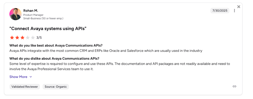 Avaya user review - some level of expertise is required to configure and use APIs