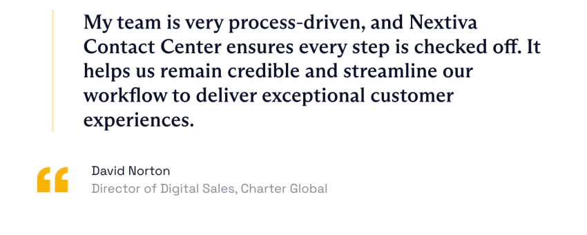 Positive testimonial about Nextiva from customer Charter Global