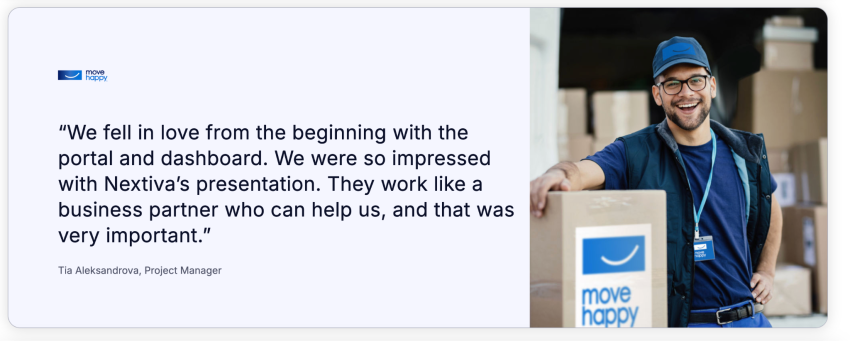 Move Happy (home services company) testimonial for Nextiva