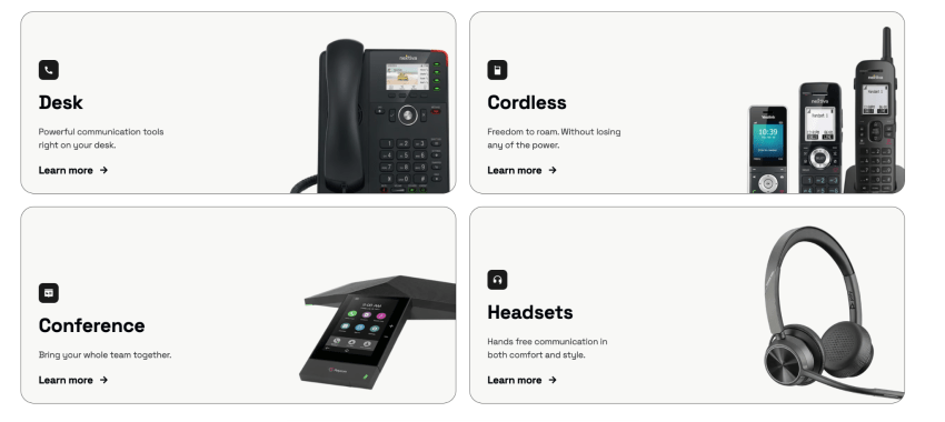 Nextiva supports Yealink, Poly, and Cisco hardware alongside its desktop and mobile apps.