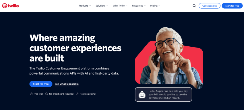 Screenshot of Twilio home page