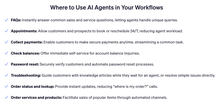 List of where to use AI agents in your workflows