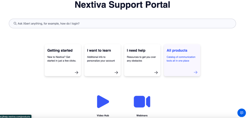 Nextiva support portal for customer self-service