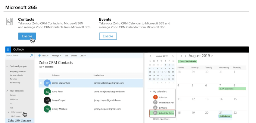 Zoho CRM contacts in Microsoft 365