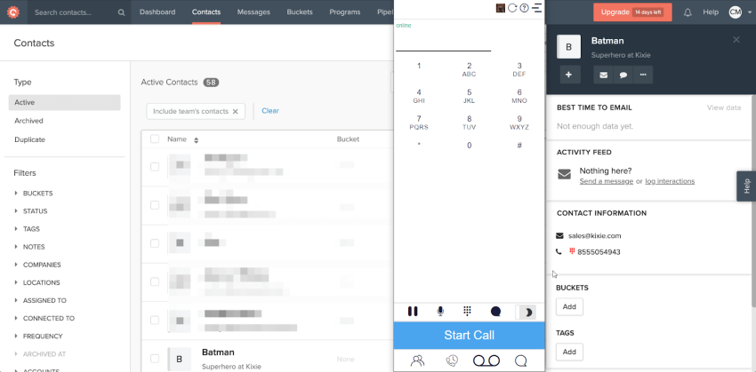 Kikie outbound calling software dashboard