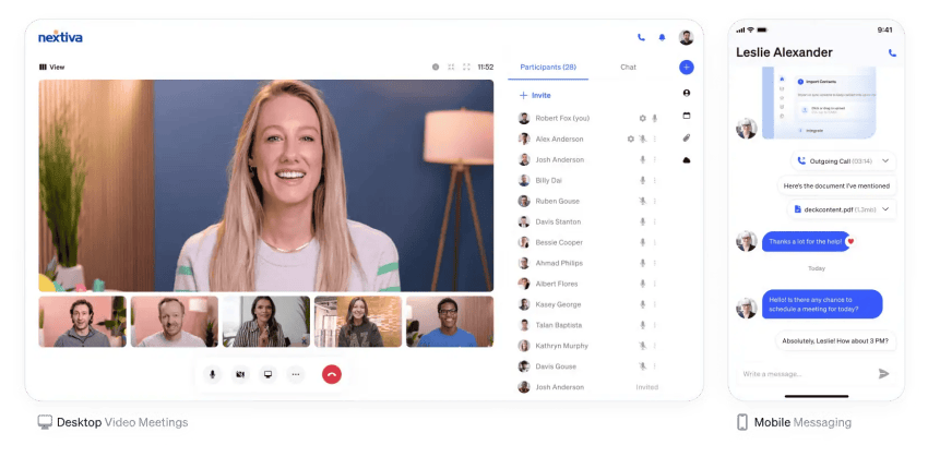Nextiva brings business phone service, video meetings, team chat, SMS, AI capabilities, and CRM integrations into one unified platform