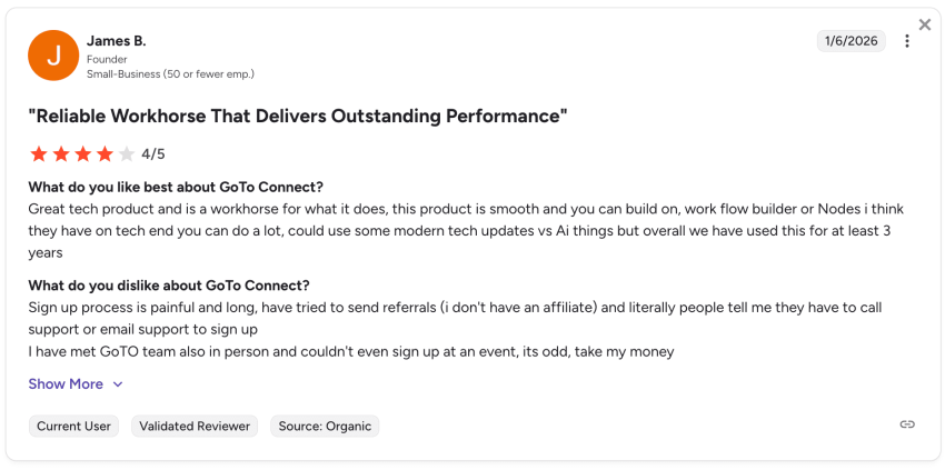 GoTo Connect G2 user review: reliable workhorse