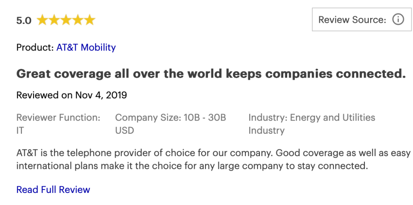 AT&T reviewers on Gartner consistently cite strong call quality and reliable connectivity