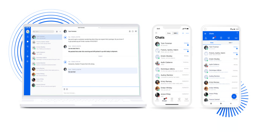 Image of a laptop and a smartphone showing list of chat conversations
