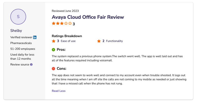Avaya user review - app is unreliable and does not connect to user