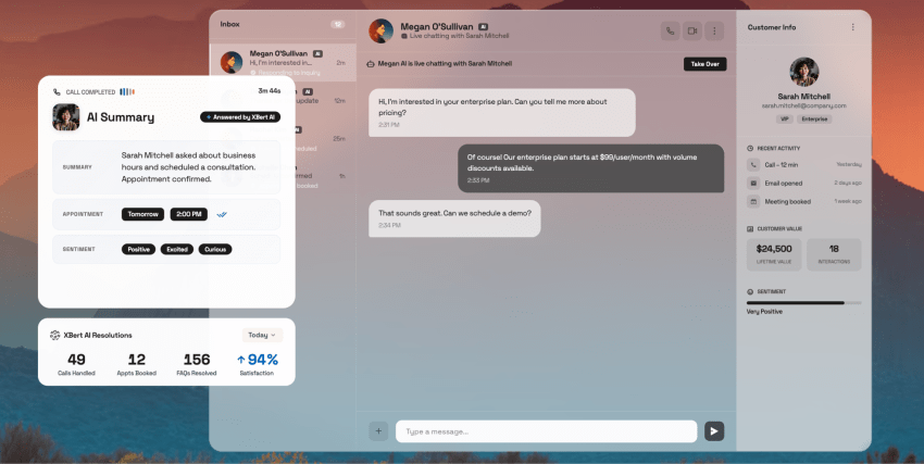 Agentic AI systems like XBert AI use artificial intelligence to answer calls, qualify leads, book appointments, follow up with customers, and route complex tasks to the right person.