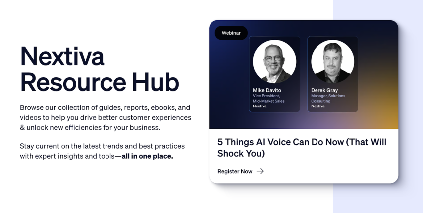 Screenshot of Nextiva Resource Hub page