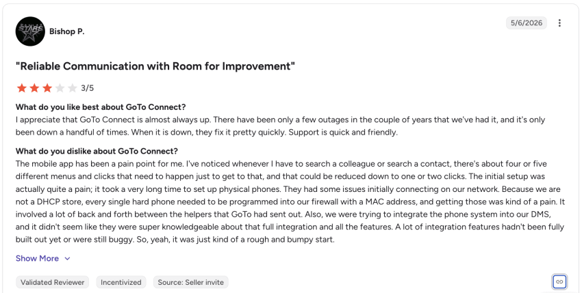 GoTo Connect review on G2