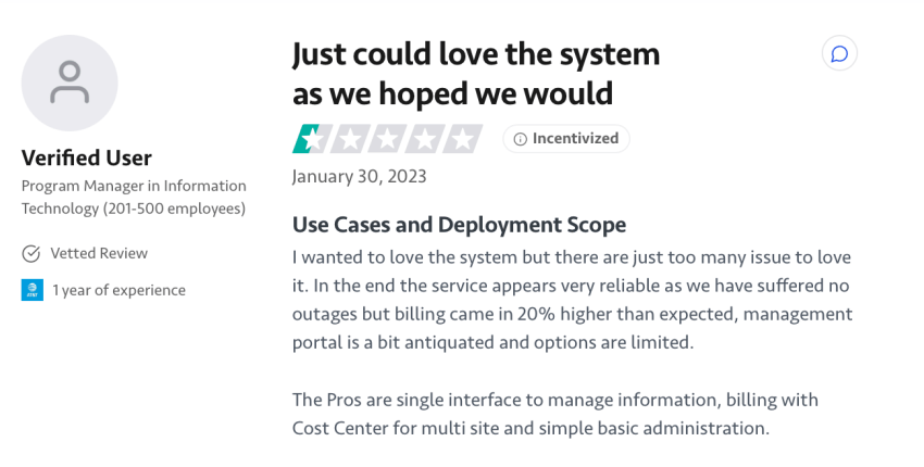 AT&T customer review on TrustRadius noted that some features were limited or that the interface felt antiquated. 