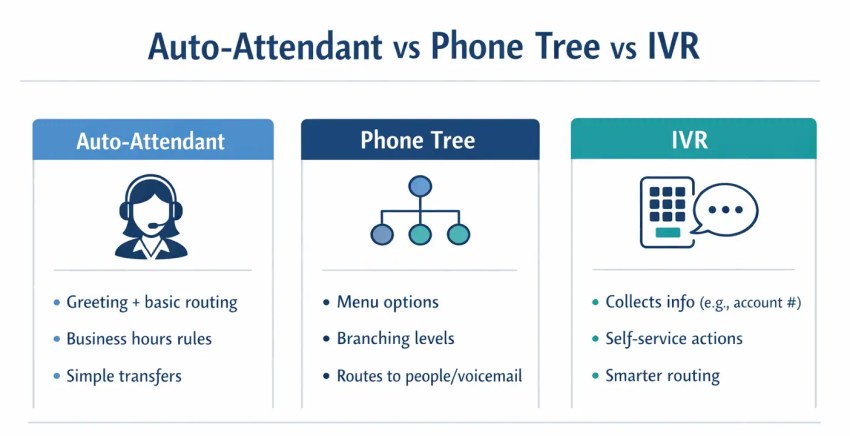 Auto-attendant vs Phone tree vs IVR